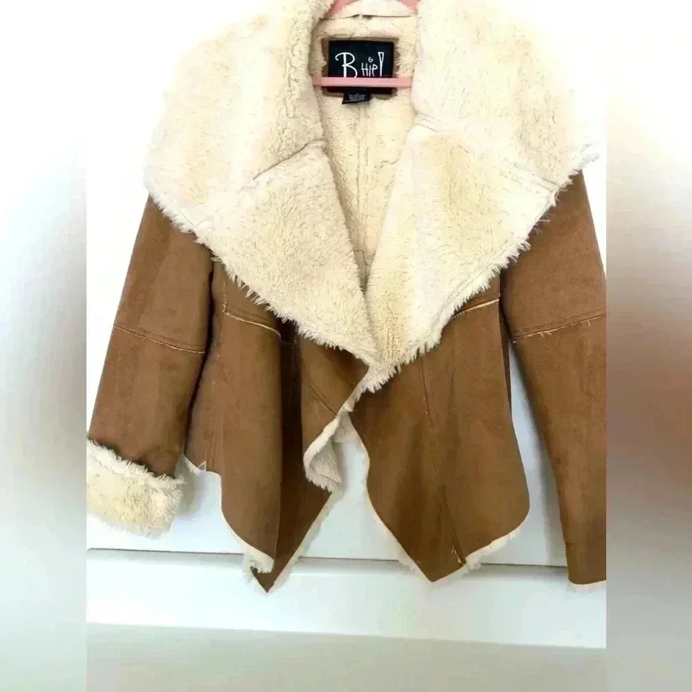 B Hip by Me Jane faux suede shearling waterfall jacket Sz M - Picture 1 of 10